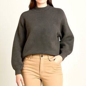 ModCloth Gray Ribbed Mock Neck Long Balloon Sleeve preppy Sweater Women's Size L